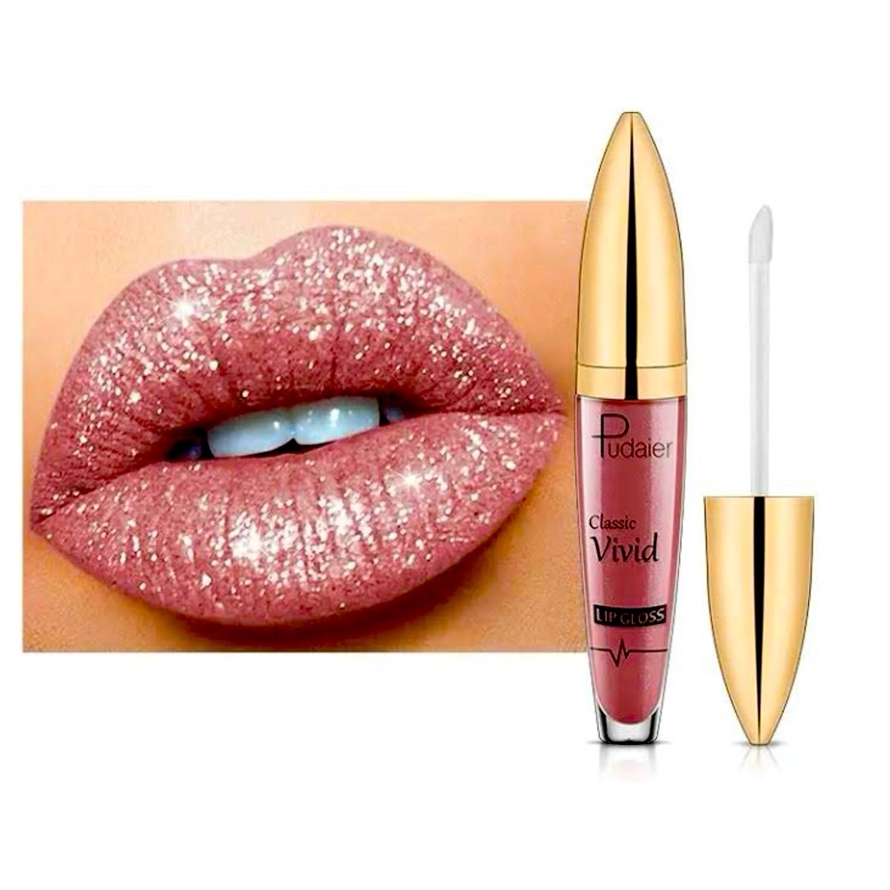 Long Lasting Diamond Shine Lipstick with Glitter Pearlescent Finish Lip Gloss